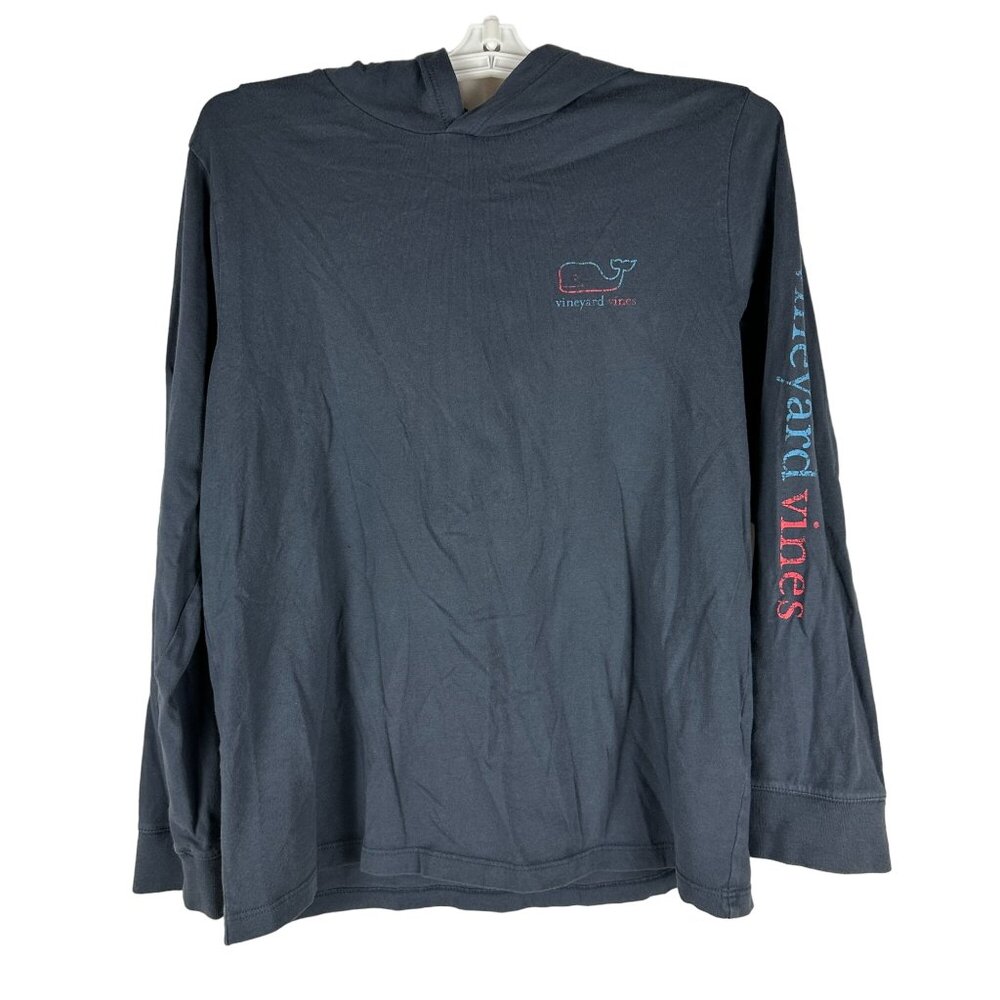 Vineyard Vines Boys Long-Sleeve Hooded T-Shirt Whale Logo Navy Size L